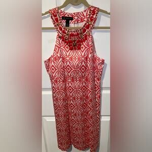 INC International Concepts woman’s Coral & White sleeveless Dress Size 12 Beaded